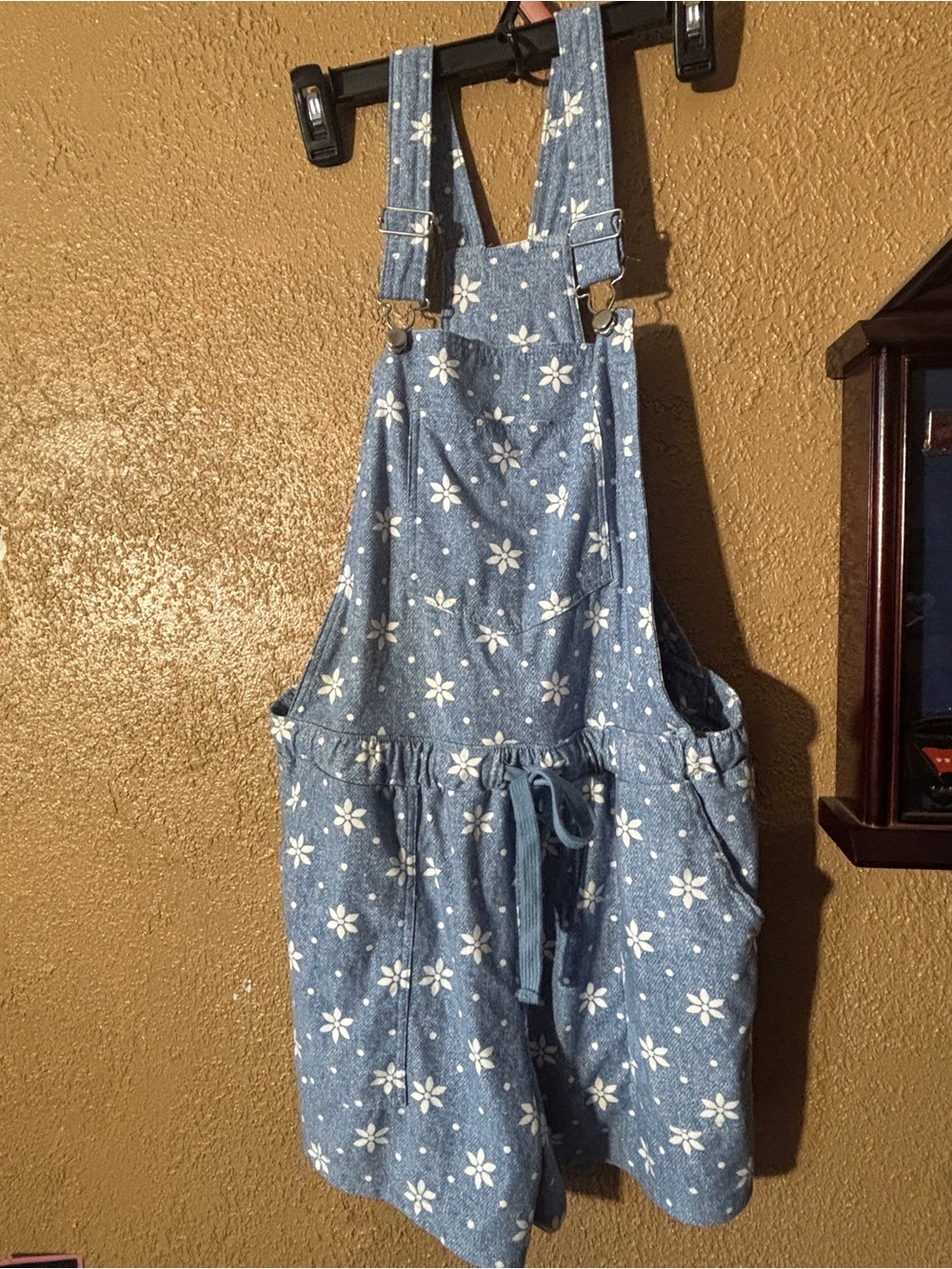 No Boundaries Blue Floral Denim-Style Overalls